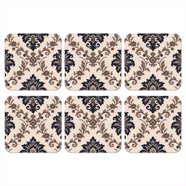 Onderzetter - Patroon - Floraal - Klassiek - Beige-blauw — 1
