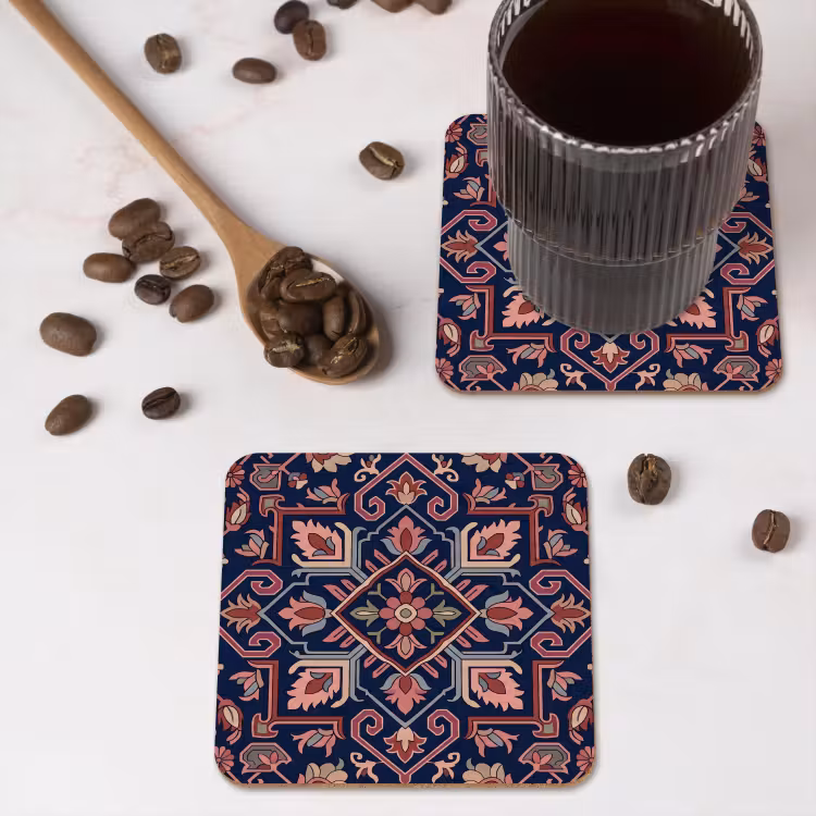 Onderzetter - Patroon - Oosters - Floraal - Blauw - Klassiek — 4