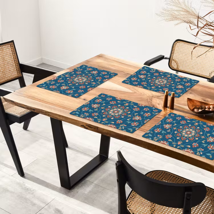 Placemat - 6 stuks - Bloemen - Patroon - Natuur - Ornament - Blauw — 5