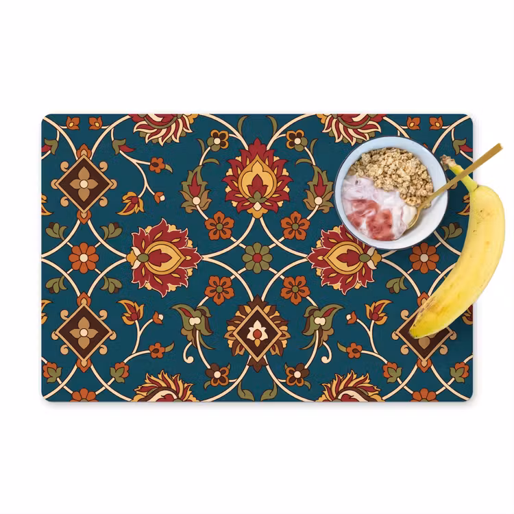 Placemat - 6 stuks - Ornament - Flora - Traditioneel - Klassiek - Blauwgroen — 1