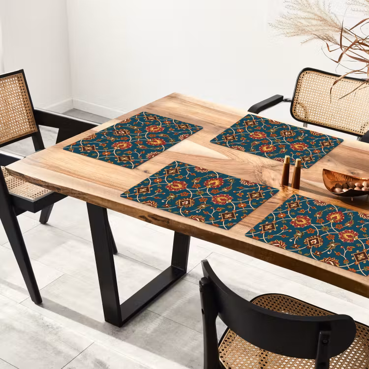 Placemat - 6 stuks - Ornament - Flora - Traditioneel - Klassiek - Blauwgroen — 5