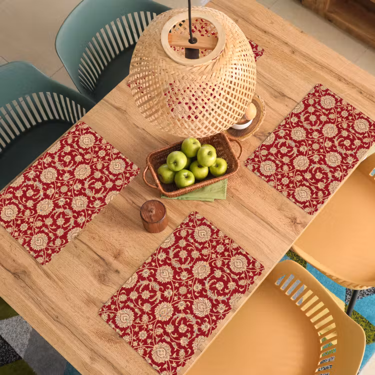 Placemat - 6 stuks - Patroon - Bloem - Klassiek - Oosters - Rood — 6