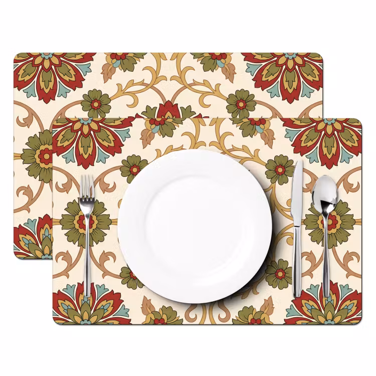 Placemat - 6 stuks - Patroon - Bloemen - Ornament - Klassiek - Kleurrijk — 2