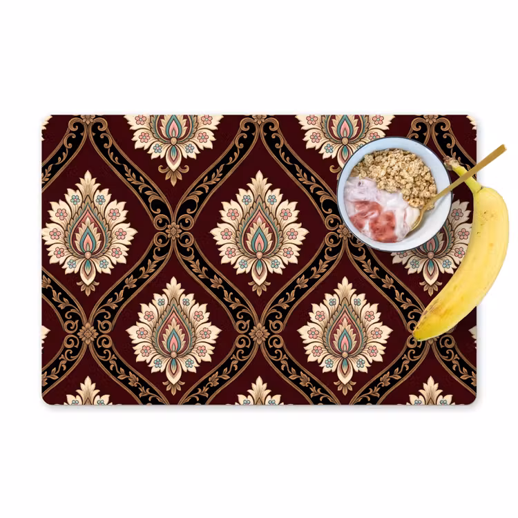 Placemat - 6 stuks - Patroon - Bloemmotief - Decoratie - Klassiek - Rood — 1