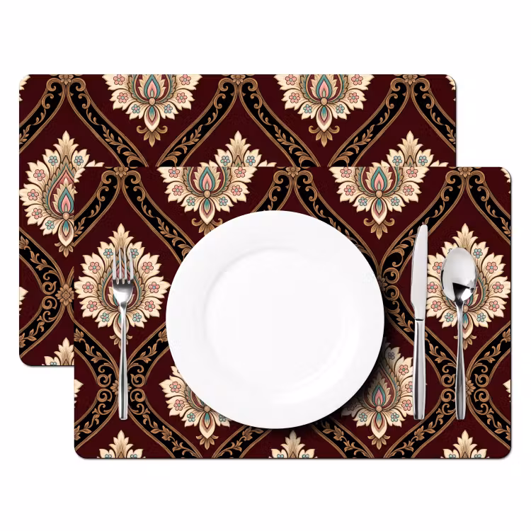 Placemat - 6 stuks - Patroon - Bloemmotief - Decoratie - Klassiek - Rood — 2