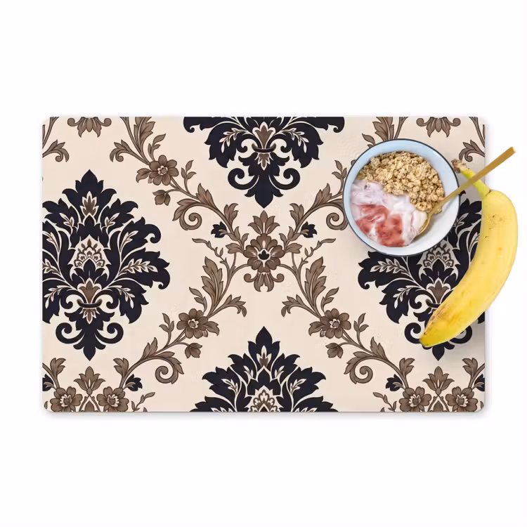 Placemat - 6 stuks - Patroon - Floraal - Klassiek - Beige-blauw — 1