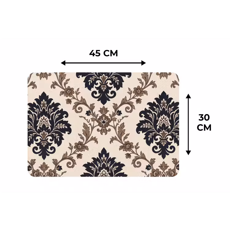 Placemat - 6 stuks - Patroon - Floraal - Klassiek - Beige-blauw — 3