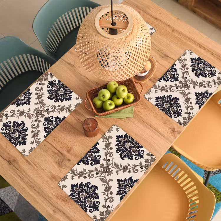 Placemat - 6 stuks - Patroon - Floraal - Klassiek - Beige-blauw — 6
