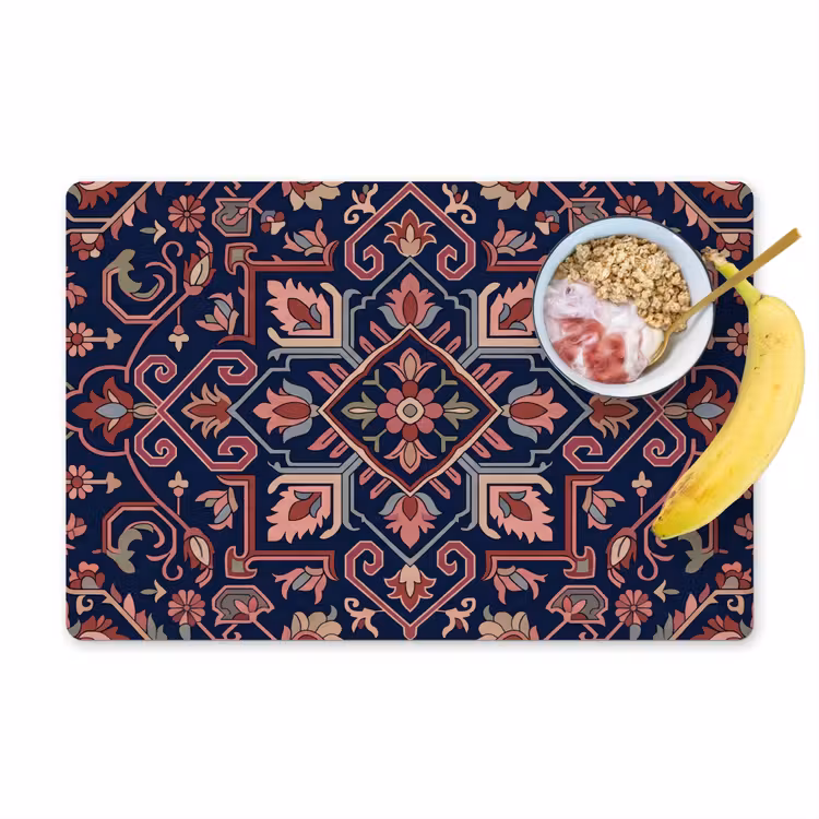 Placemat - 6 stuks - Patroon - Oosters - Floraal - Blauw - Klassiek — 1