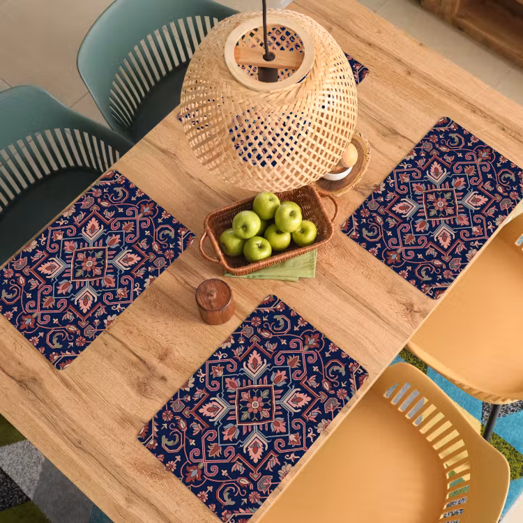 Placemat - 6 stuks - Patroon - Oosters - Floraal - Blauw - Klassiek — 6