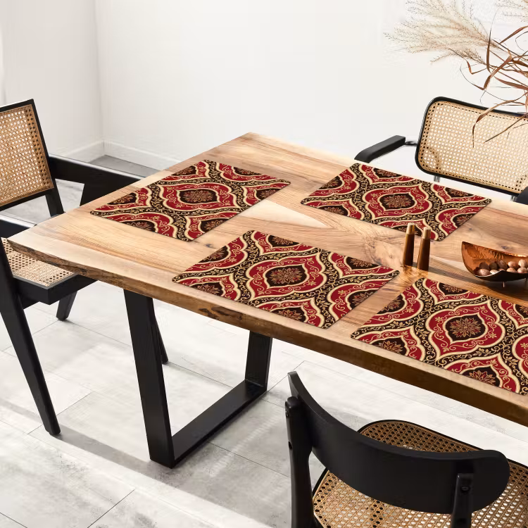 Placemat - 6 stuks - Patroon - Ornament - Barok - Rood - Goud — 5