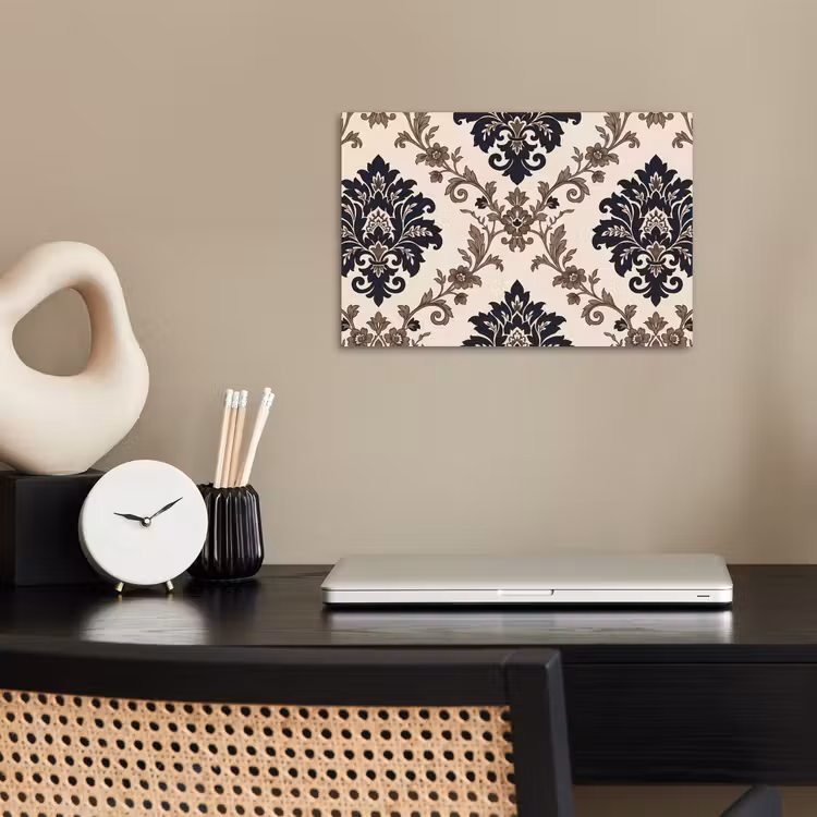 Poster - Patroon - Floraal - Klassiek - Beige-blauw — 2