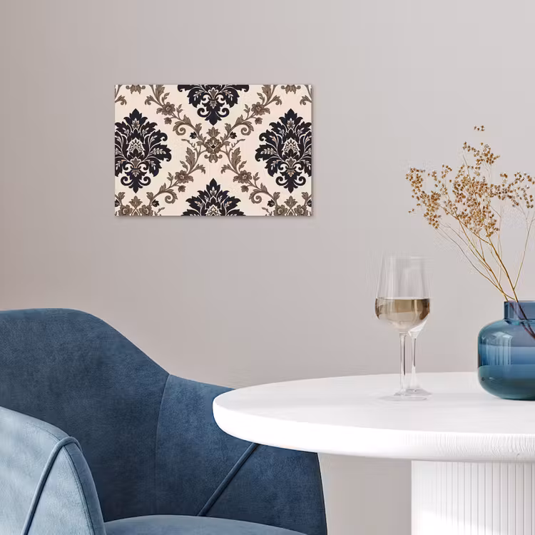 Poster - Patroon - Floraal - Klassiek - Beige-blauw — 4