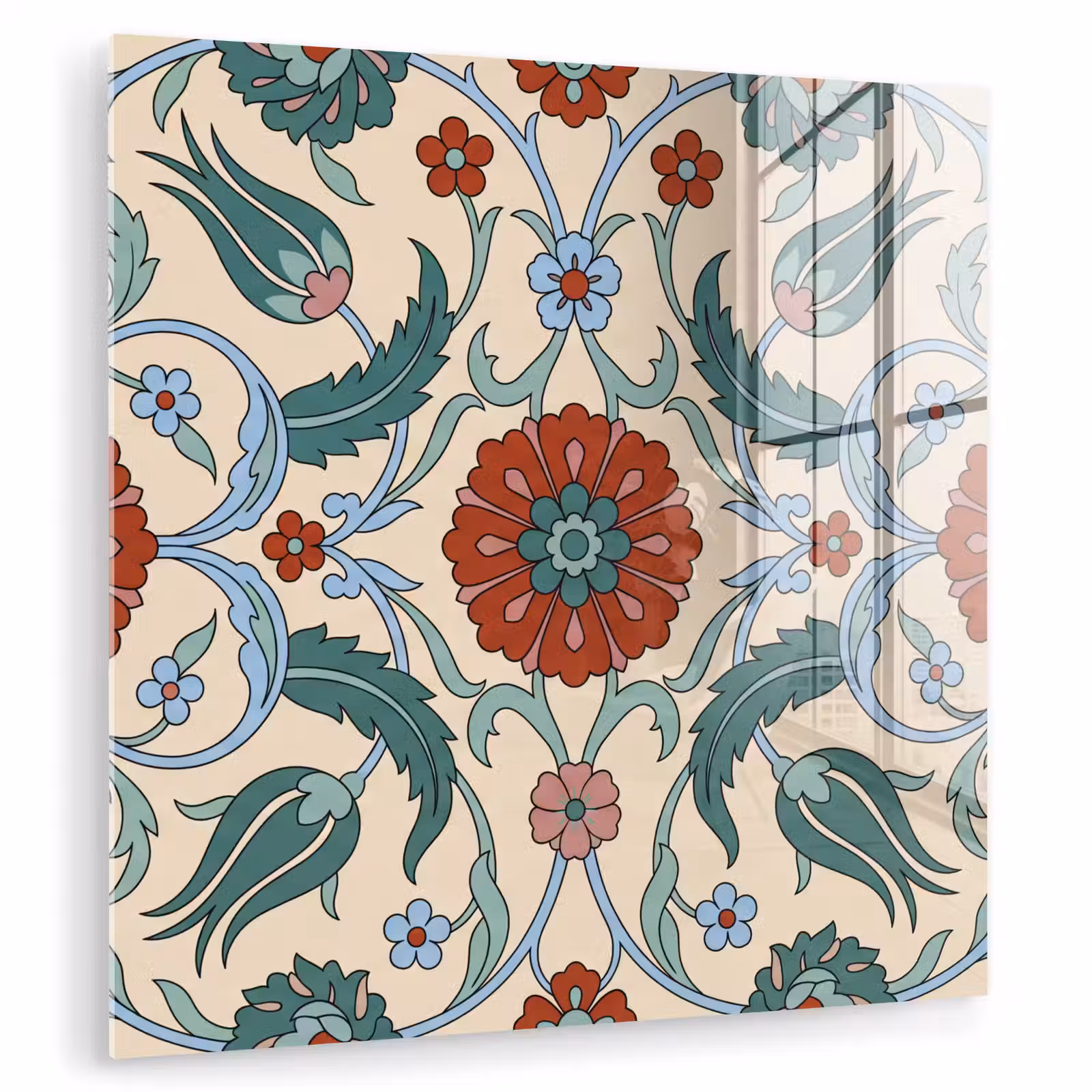Glas schilderij - Bloemen - Patroon - Klassiek - Decoratie - Kleurrijk — 1