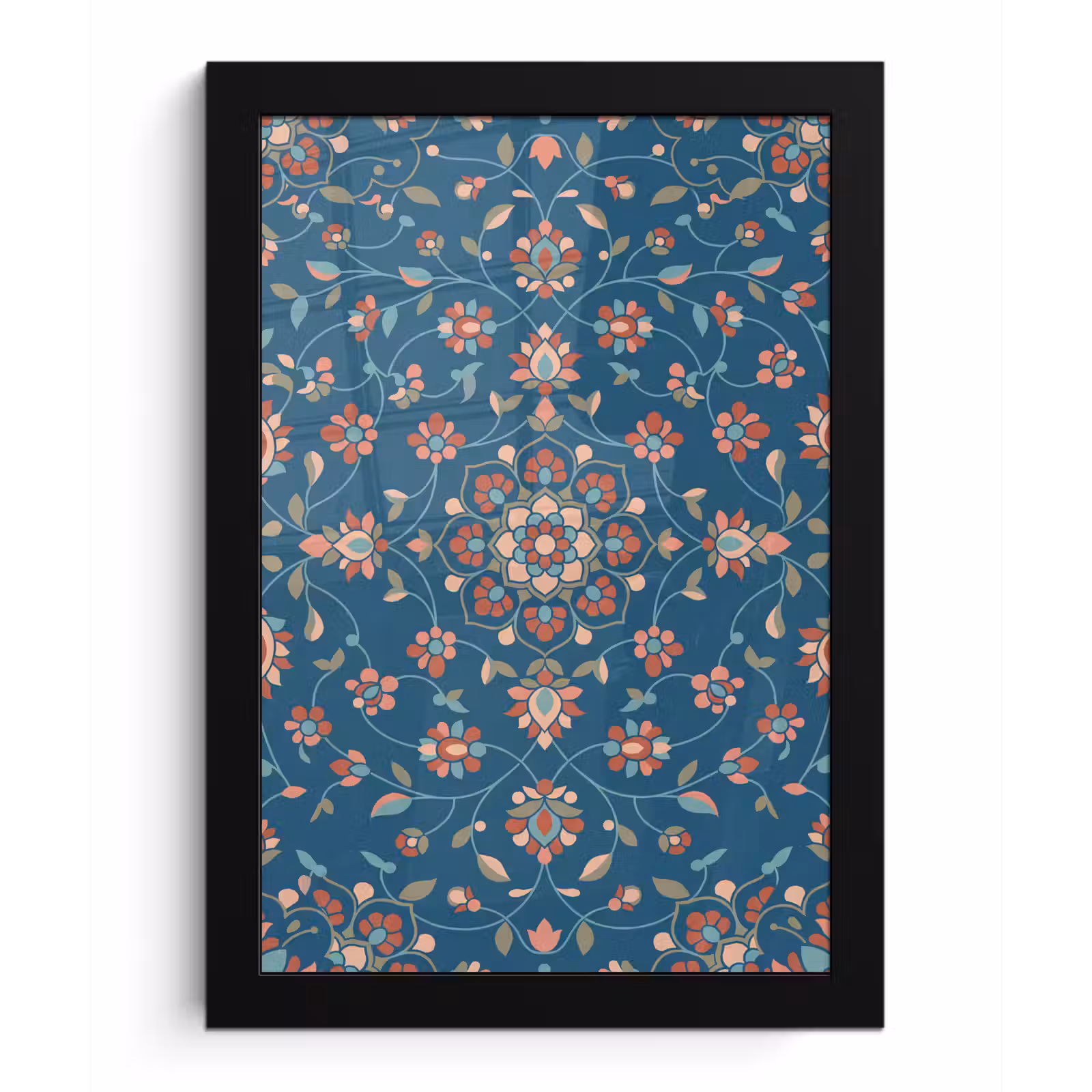 Poster met lijst - Bloemen - Patroon - Natuur - Ornament - Blauw — 1