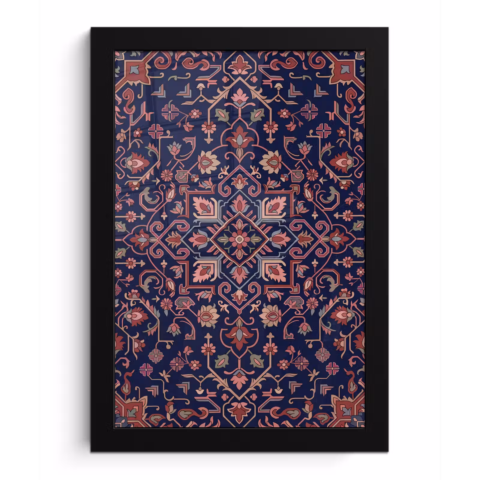 Poster met lijst - Patroon - Oosters - Floraal - Blauw - Klassiek — 1