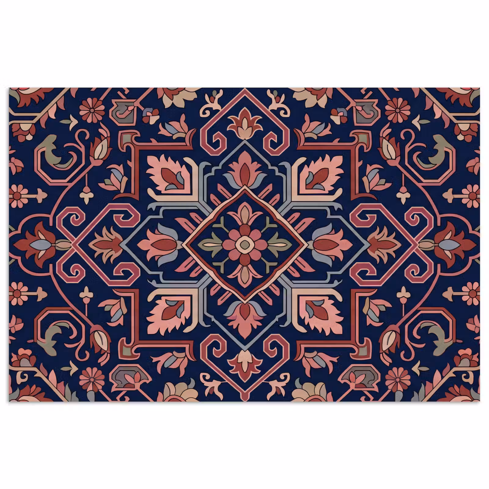 Poster - Patroon - Oosters - Floraal - Blauw - Klassiek — 1
