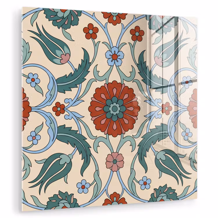 Glas schilderij - Bloemen - Patroon - Klassiek - Decoratie - Kleurrijk — 1