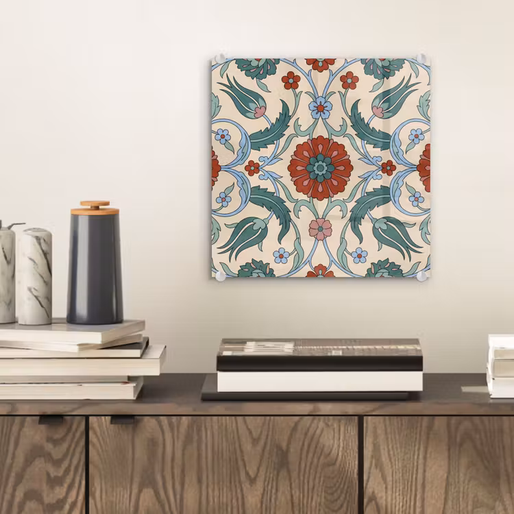 Glas schilderij - Bloemen - Patroon - Klassiek - Decoratie - Kleurrijk — 2