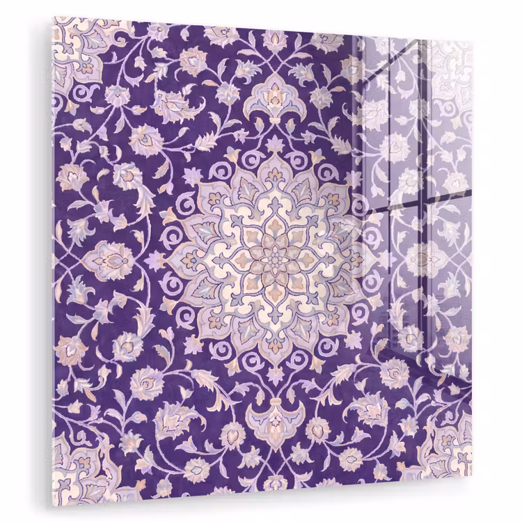 Glas schilderij - Patroon - Medallion - Oosters - Paars - Decoratie — 1