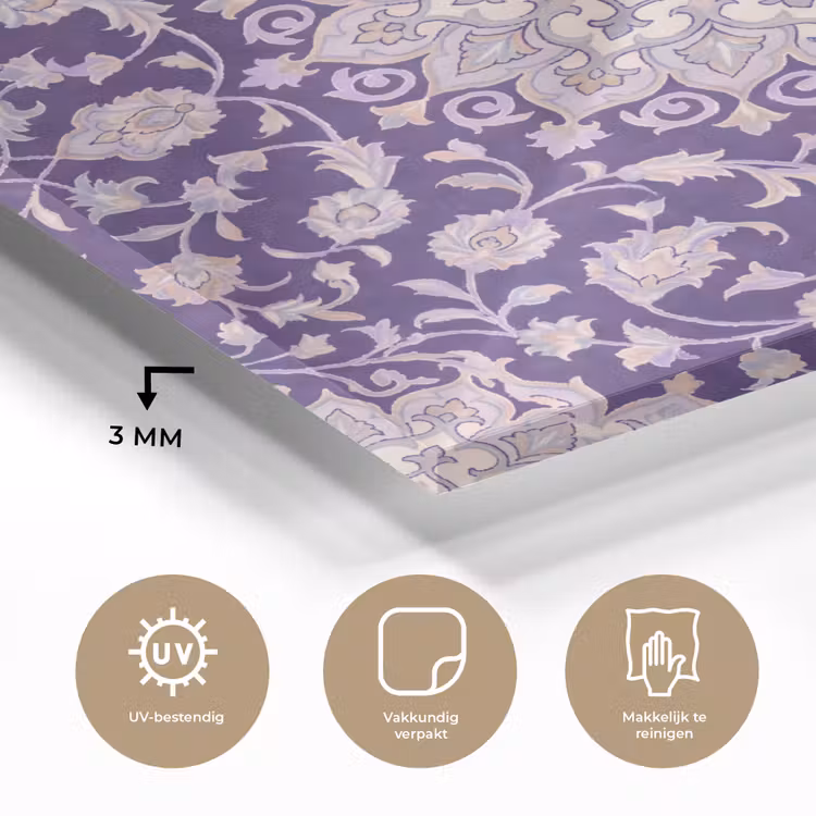Glas schilderij - Patroon - Medallion - Oosters - Paars - Decoratie — 3