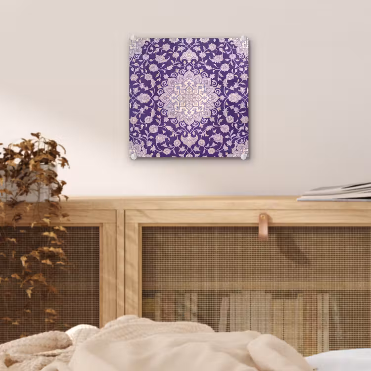 Glas schilderij - Patroon - Medallion - Oosters - Paars - Decoratie — 5
