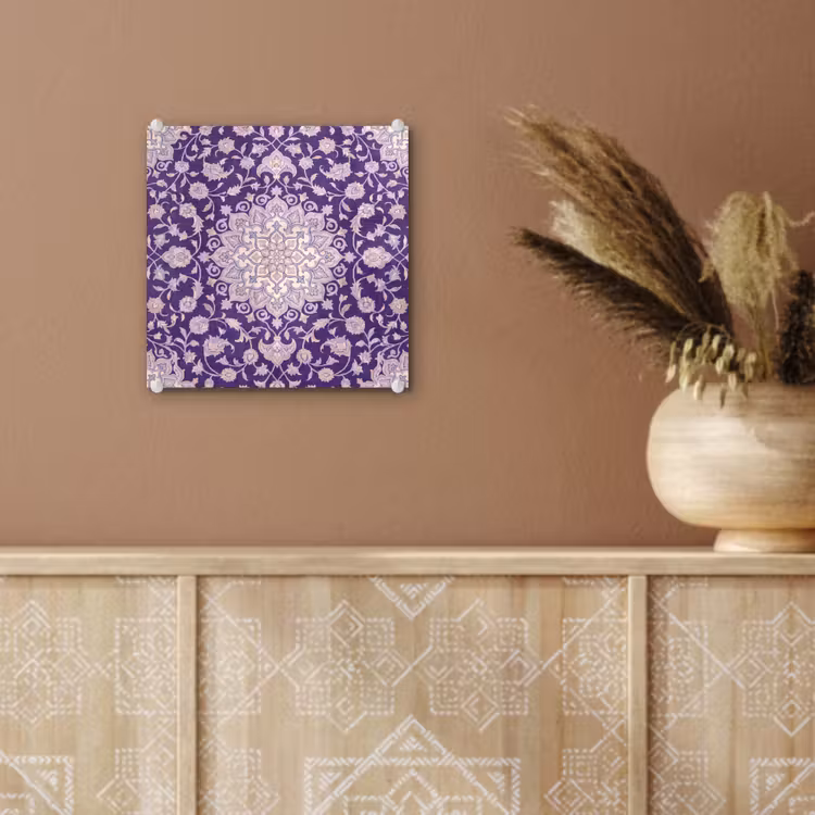 Glas schilderij - Patroon - Medallion - Oosters - Paars - Decoratie — 6