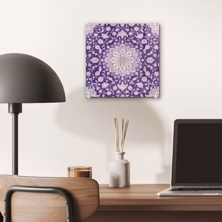 Glas schilderij - Patroon - Medallion - Oosters - Paars - Decoratie — 7