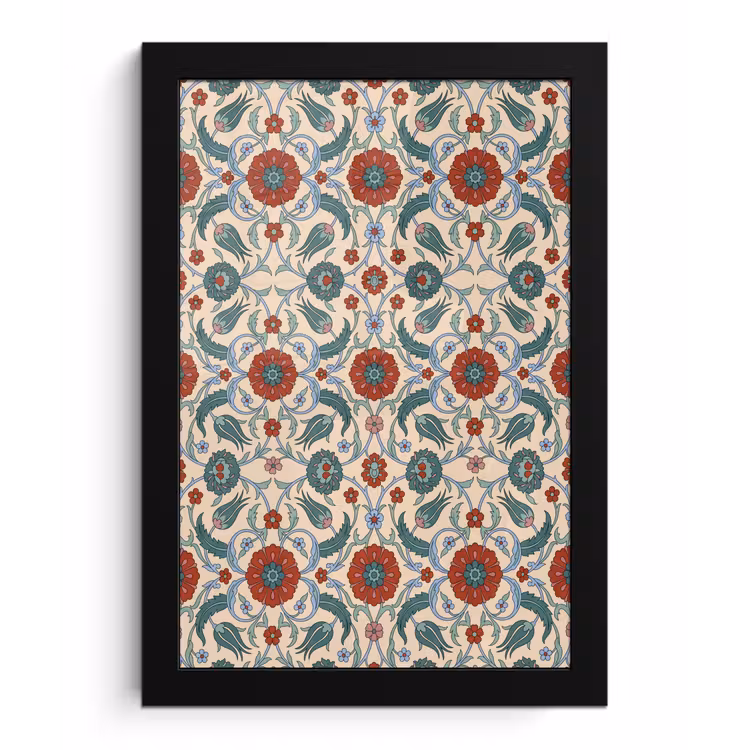 Poster met lijst - Bloemen - Patroon - Klassiek - Decoratie - Kleurrijk — 1