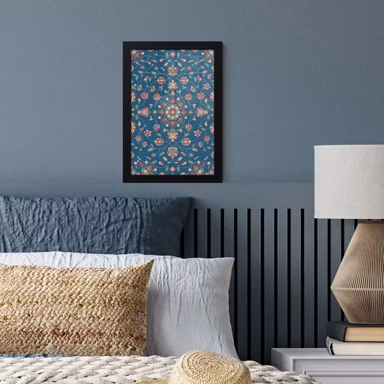 Poster met lijst - Bloemen - Patroon - Natuur - Ornament - Blauw — 4