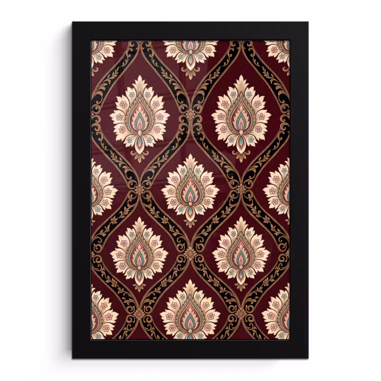 Poster met lijst - Patroon - Bloemmotief - Decoratie - Klassiek - Rood — 1