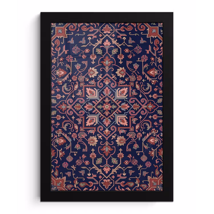 Poster met lijst - Patroon - Oosters - Floraal - Blauw - Klassiek — 1