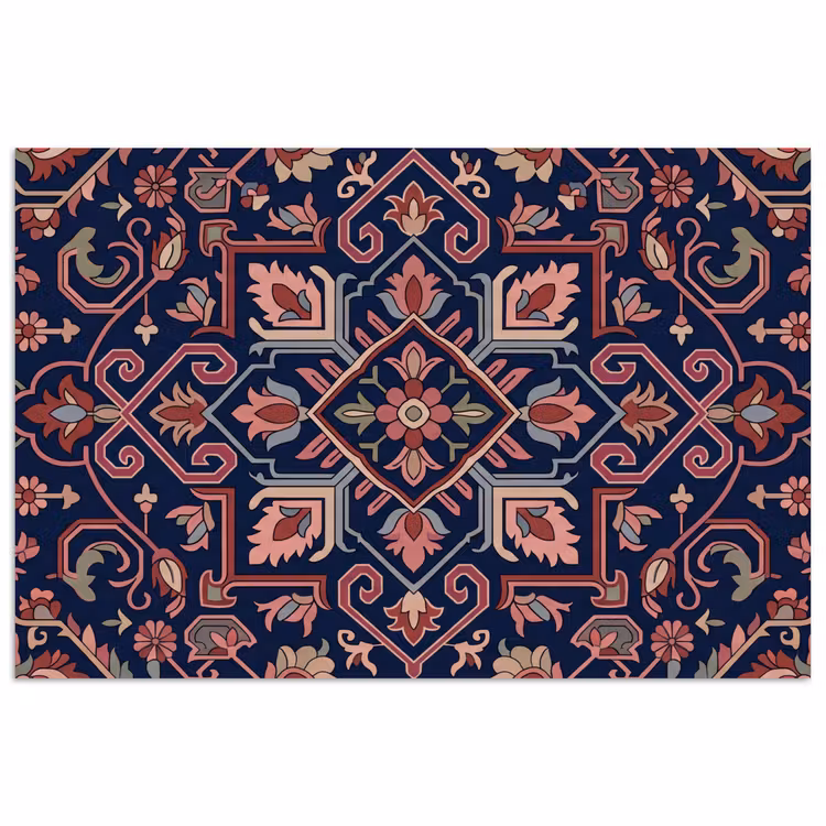 Poster - Patroon - Oosters - Floraal - Blauw - Klassiek — 1