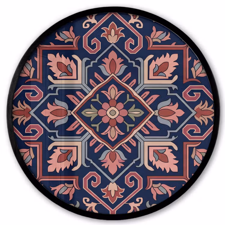 Ronde fotolijst - Patroon - Oosters - Floraal - Blauw - Klassiek — 1