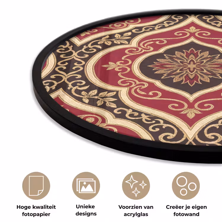 Ronde fotolijst - Patroon - Ornament - Barok - Rood - Goud — 2