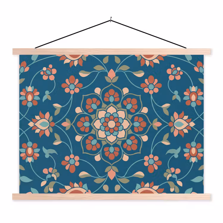 Schoolplaat - Bloemen - Patroon - Natuur - Ornament - Blauw — 1