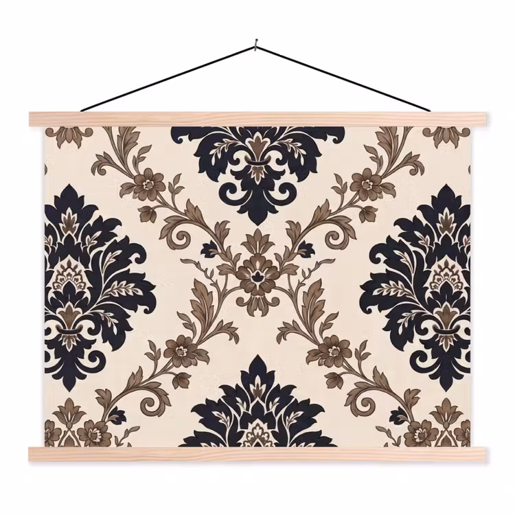 Schoolplaat - Patroon - Floraal - Klassiek - Beige-blauw — 1