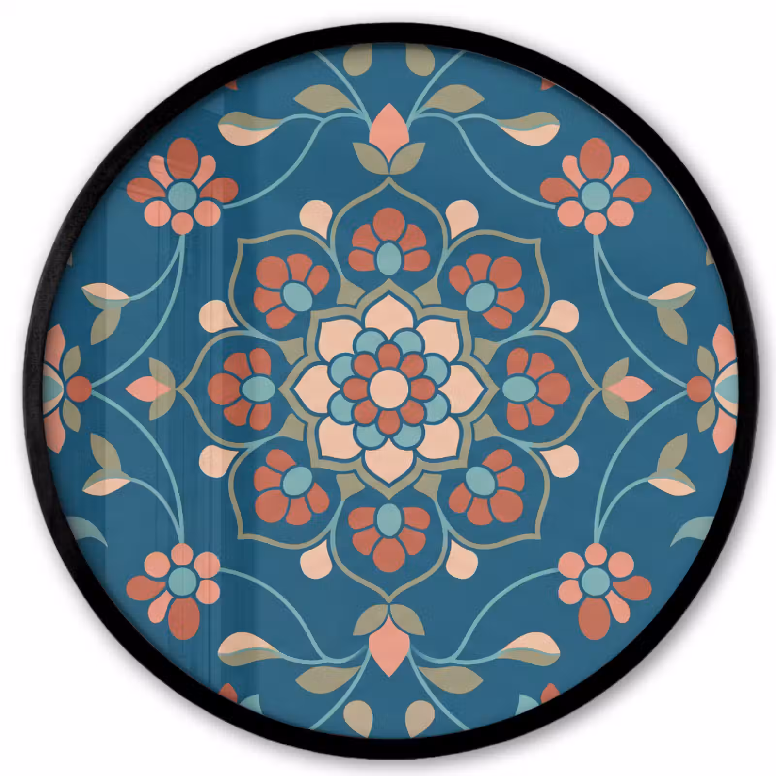 Ronde fotolijst - Bloemen - Patroon - Natuur - Ornament - Blauw — 1