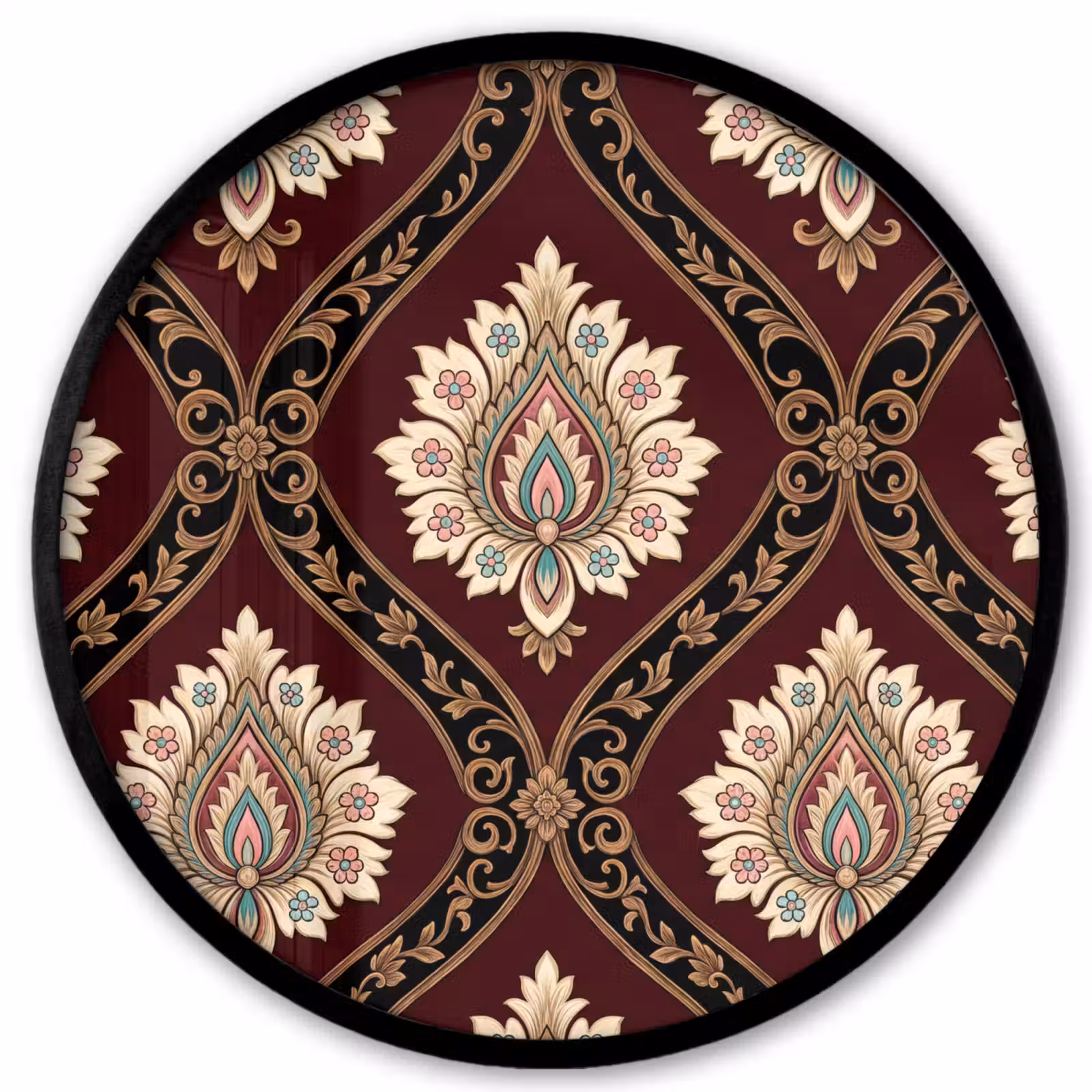 Ronde fotolijst - Patroon - Bloemmotief - Decoratie - Klassiek - Rood — 1