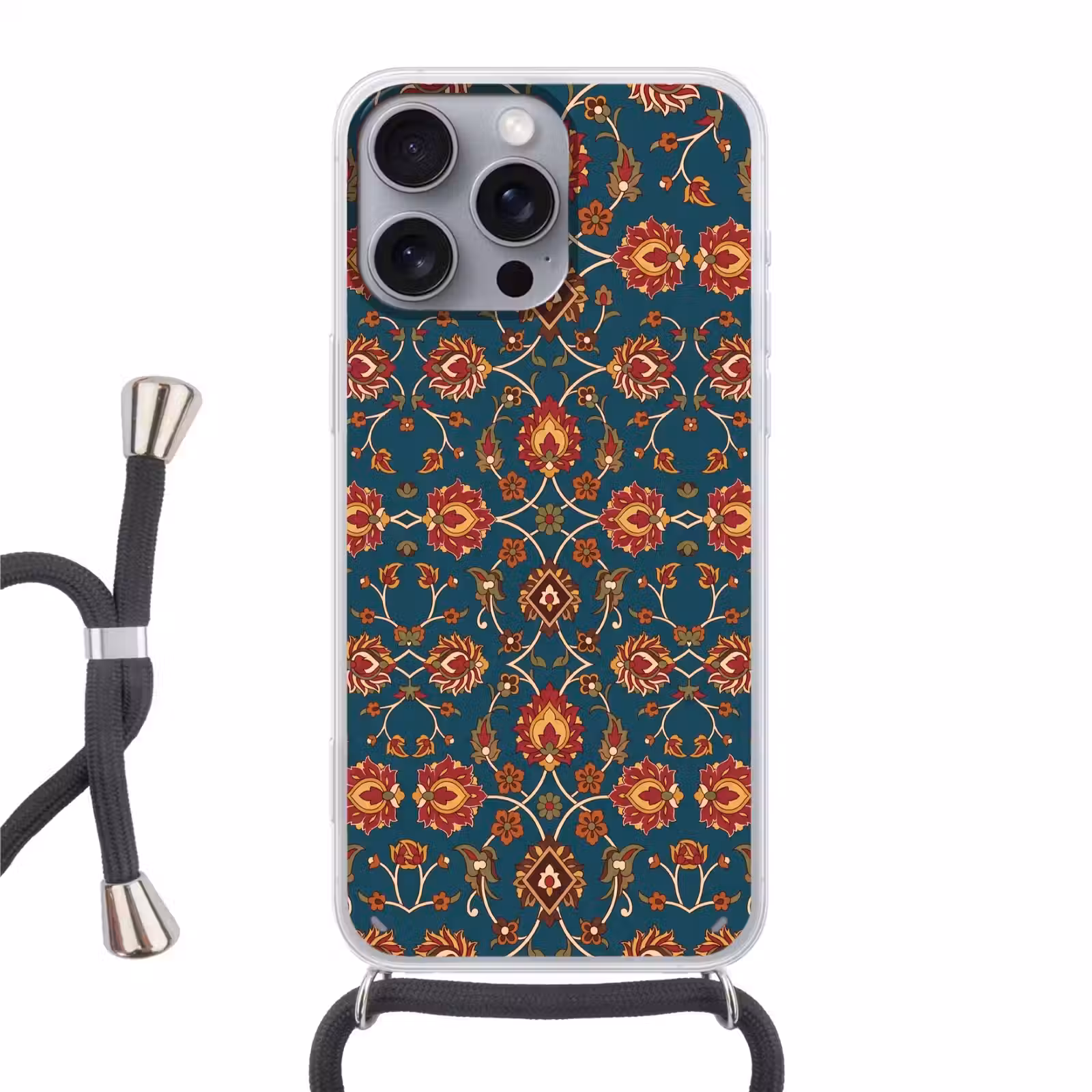 Telefoonhoesje met koord - Ornament - Flora - Traditioneel - Klassiek - Blauwgroen — 1