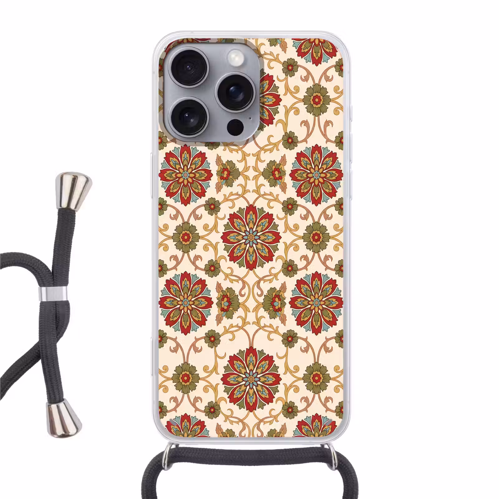 Telefoonhoesje met koord - Patroon - Bloemen - Ornament - Klassiek - Kleurrijk — 1