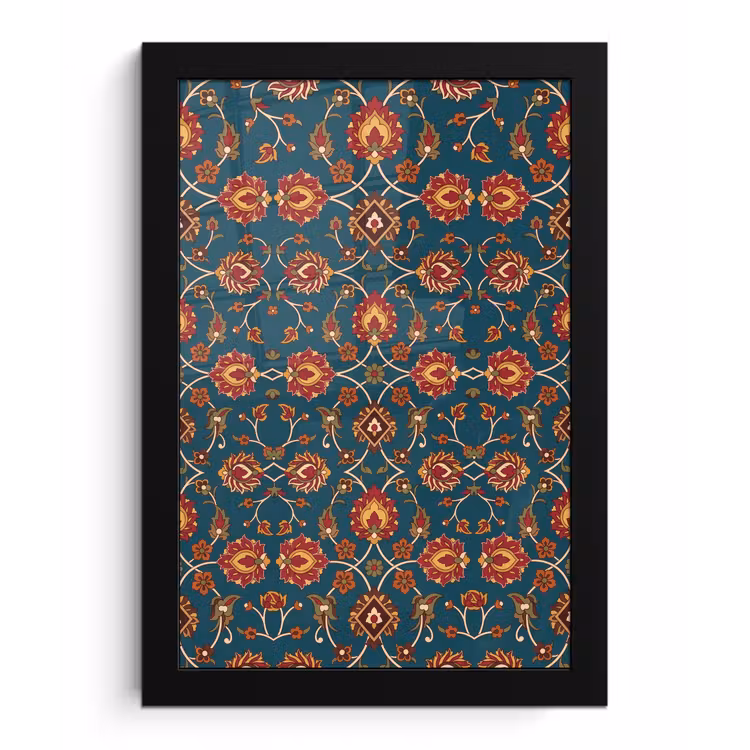 Poster met lijst - Ornament - Flora - Traditioneel - Klassiek - Blauwgroen — 1