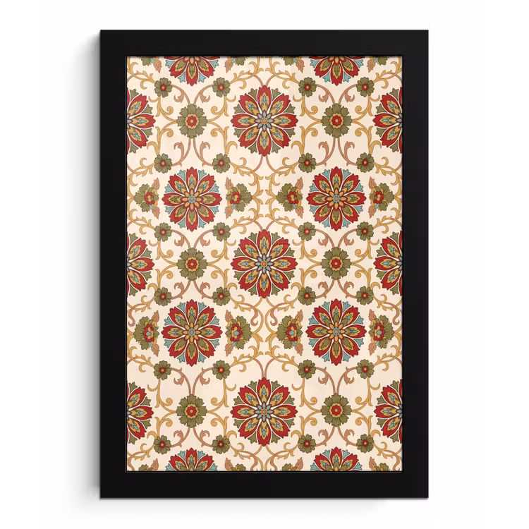 Poster met lijst - Patroon - Bloemen - Ornament - Klassiek - Kleurrijk — 1