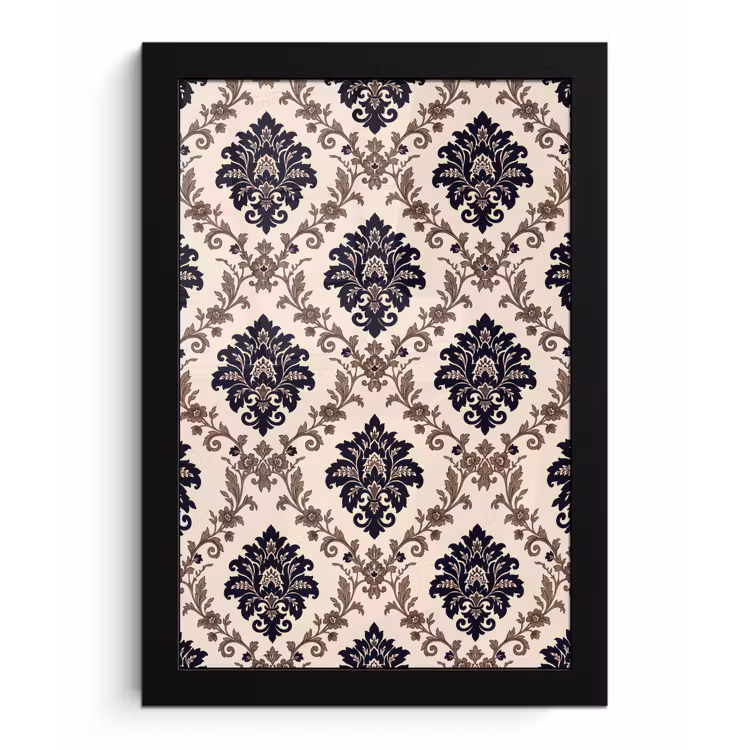 Poster met lijst - Patroon - Floraal - Klassiek - Beige-blauw — 1