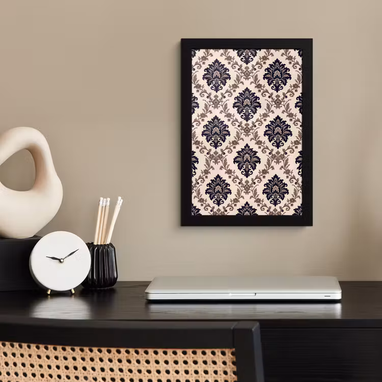 Poster met lijst - Patroon - Floraal - Klassiek - Beige-blauw — 3