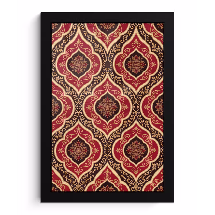 Poster met lijst - Patroon - Ornament - Barok - Rood - Goud — 1
