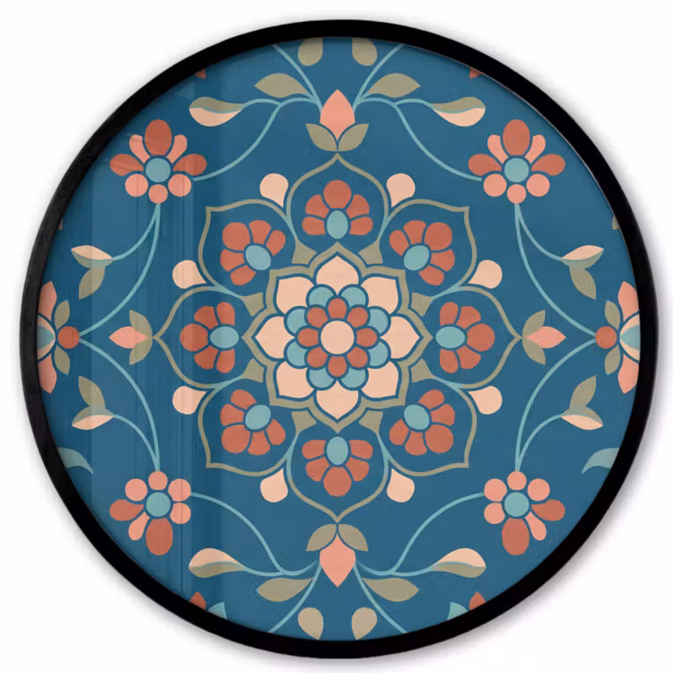 Ronde fotolijst - Bloemen - Patroon - Natuur - Ornament - Blauw — 1