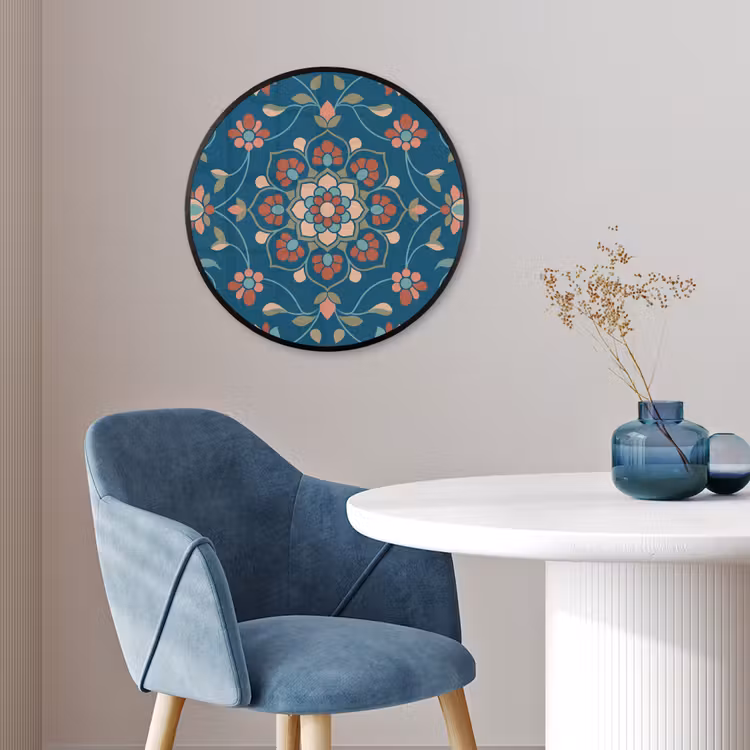 Ronde fotolijst - Bloemen - Patroon - Natuur - Ornament - Blauw — 4