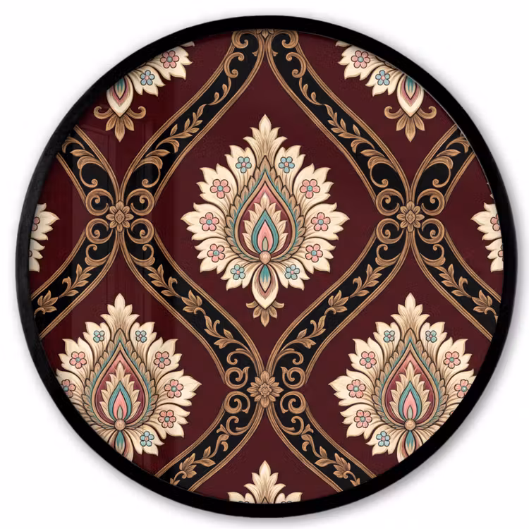 Ronde fotolijst - Patroon - Bloemmotief - Decoratie - Klassiek - Rood — 1