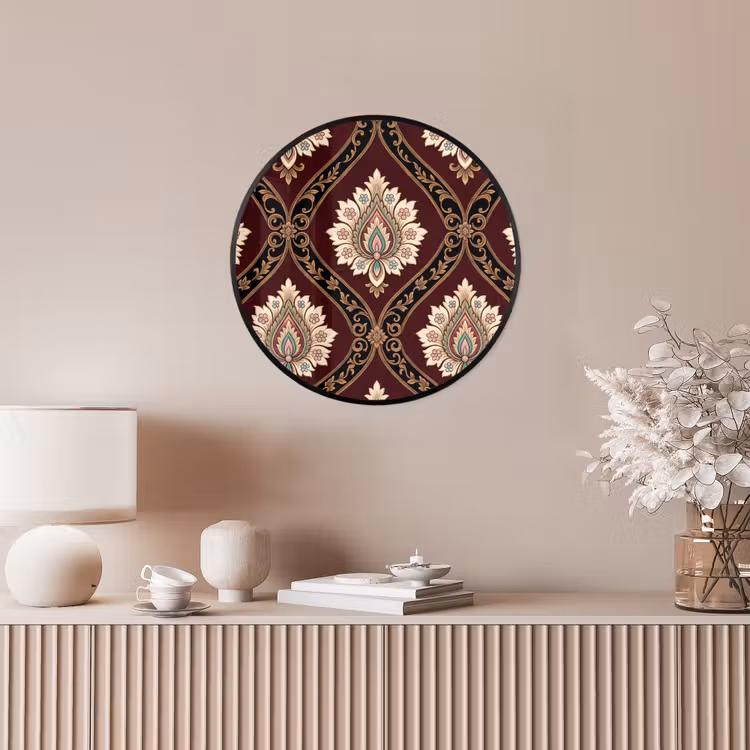 Ronde fotolijst - Patroon - Bloemmotief - Decoratie - Klassiek - Rood — 5